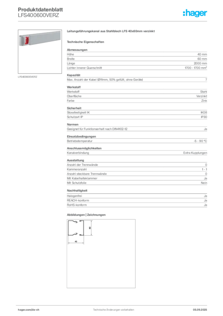 Bild Hager Produktdatenblatt LFS400600VERZ | Hager Schweiz