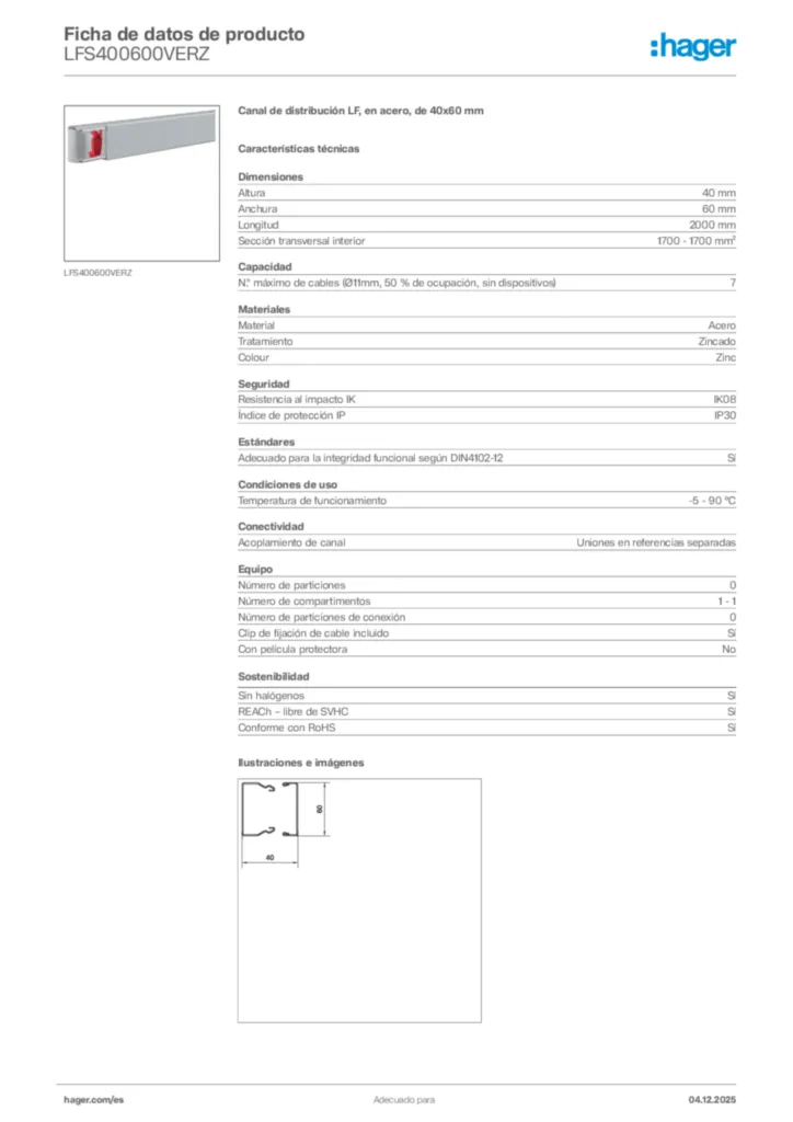 Imagen Hager Ficha de datos de producto LFS400600VERZ | Hager España