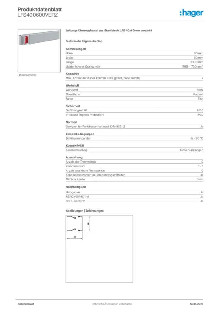 Bild Hager Produktdatenblatt LFS400600VERZ | Hager Deutschland