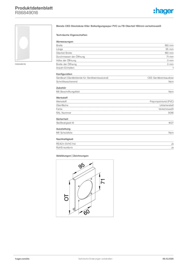 Hager Produktdatenblatt R86849016