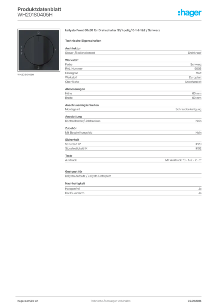 Bild Hager Produktdatenblatt WH20180405H | Hager Schweiz