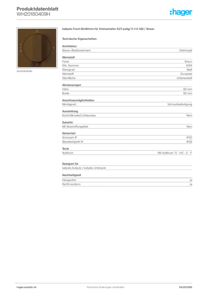 Bild Hager Produktdatenblatt WH20180409H | Hager Schweiz