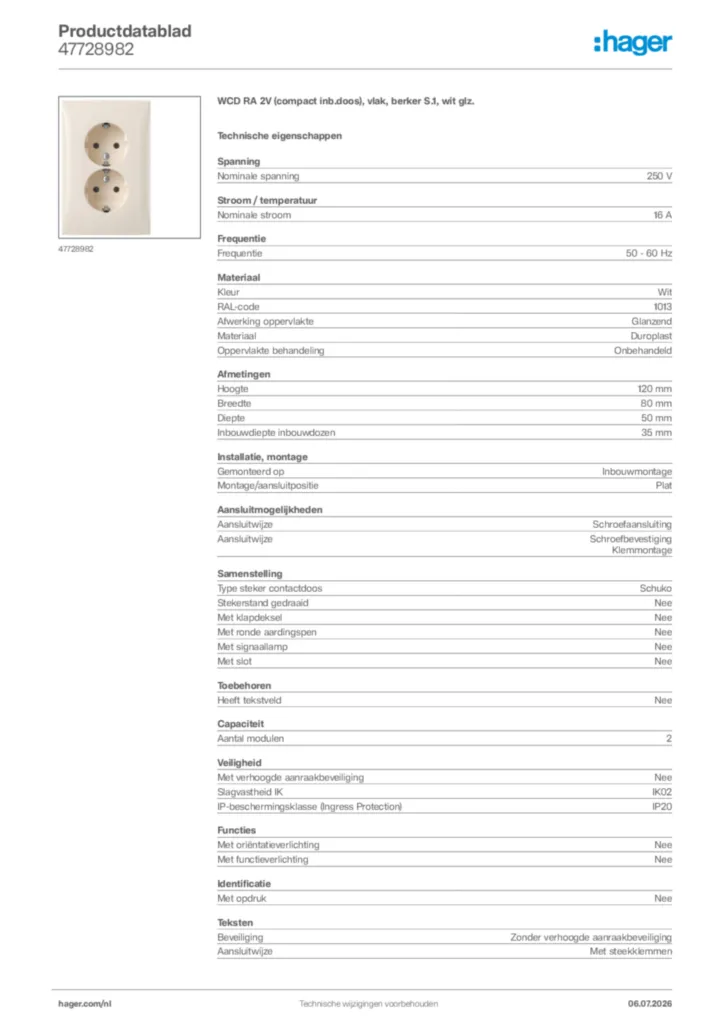 Afbeelding Hager Productdatablad 47728982 | Hager Nederland