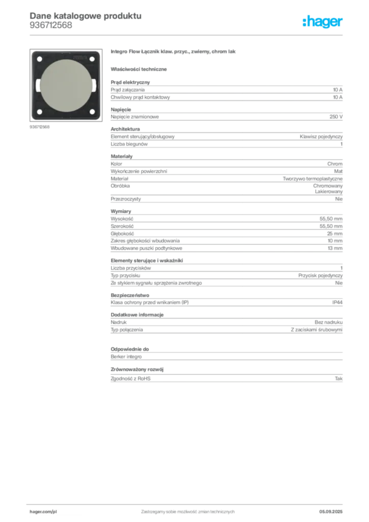 Zdjęcie Hager Dane katalogowe produktu 936712568 | Hager Polska