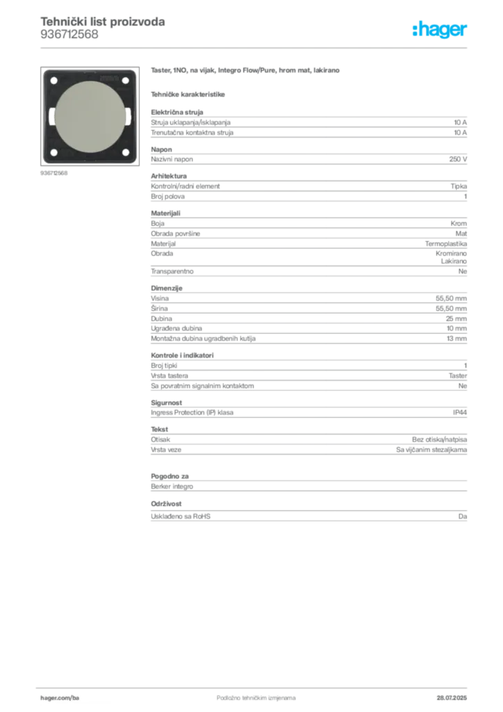 Slika Hager Product data sheet 936712568  | Hager