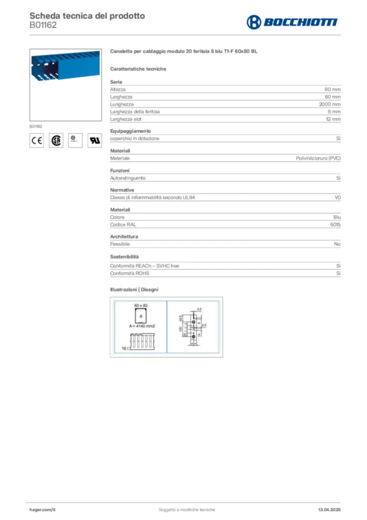 Immagine Bocchiotti Scheda tecnica del prodotto B01162 | Hager Italia