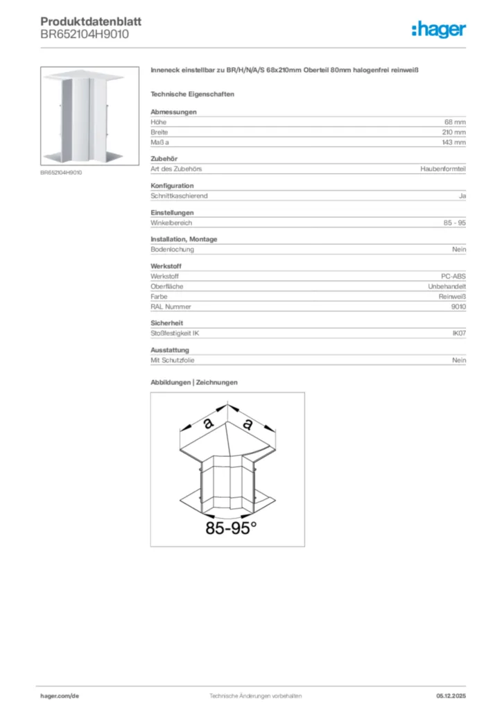 Bild Hager Produktdatenblatt BR652104H9010 | Hager Deutschland