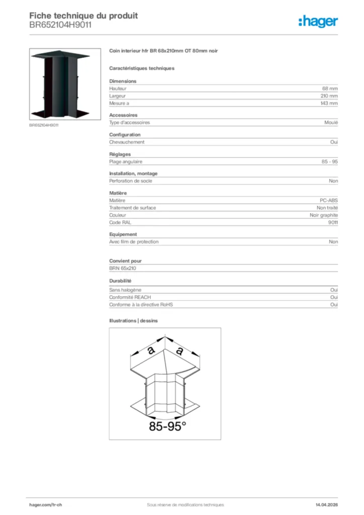 Image Hager Fiche technique du produit BR652104H9011 | Hager Suisse