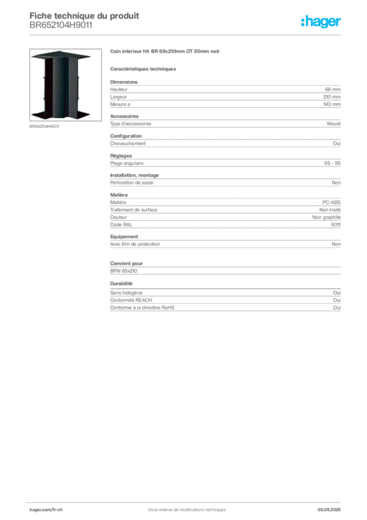 Image Hager Fiche technique du produit BR652104H9011 | Hager Suisse