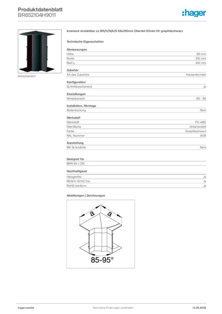 Bild Hager Produktdatenblatt BR652104H9011 | Hager Deutschland