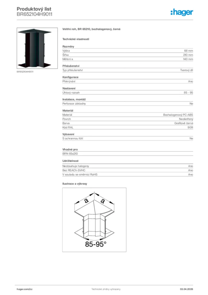 Obrázek Hager Product data sheet BR652104H9011 | Hager
