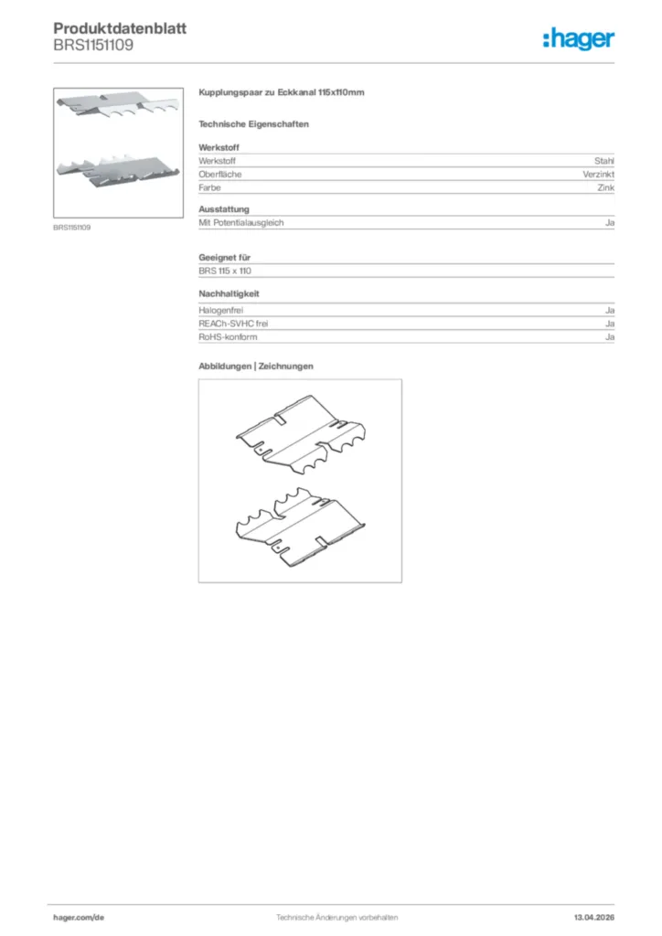 Bild Hager Produktdatenblatt BRS1151109 | Hager Deutschland