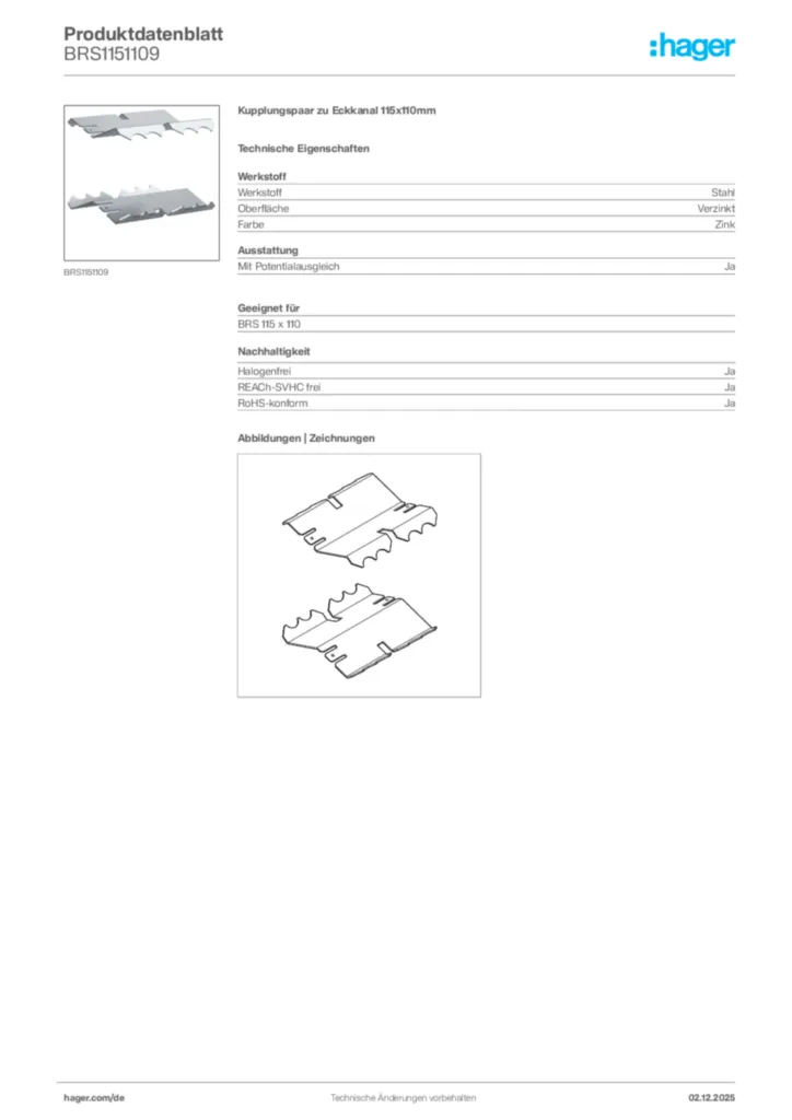 Bild Hager Produktdatenblatt BRS1151109 | Hager Deutschland