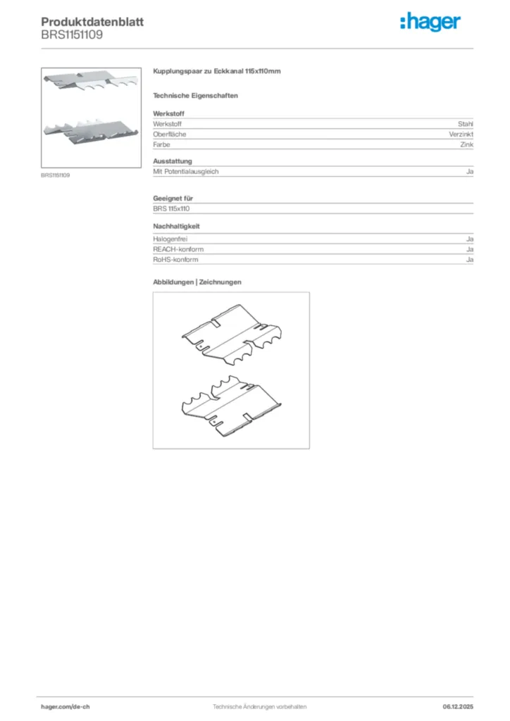 Bild Hager Produktdatenblatt BRS1151109 | Hager Schweiz