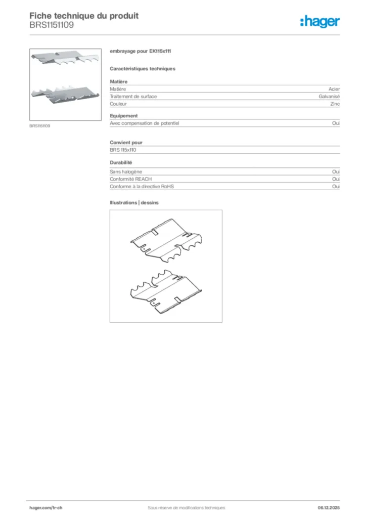 Image Hager Fiche technique du produit BRS1151109 | Hager Suisse