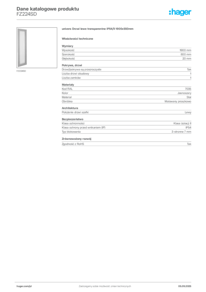 Zdjęcie Hager Dane katalogowe produktu FZ224SD | Hager Polska