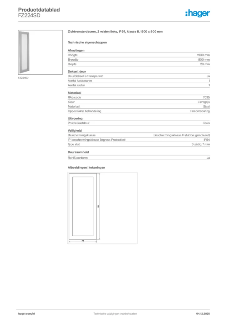 Afbeelding Hager Productdatablad FZ224SD | Hager Nederland