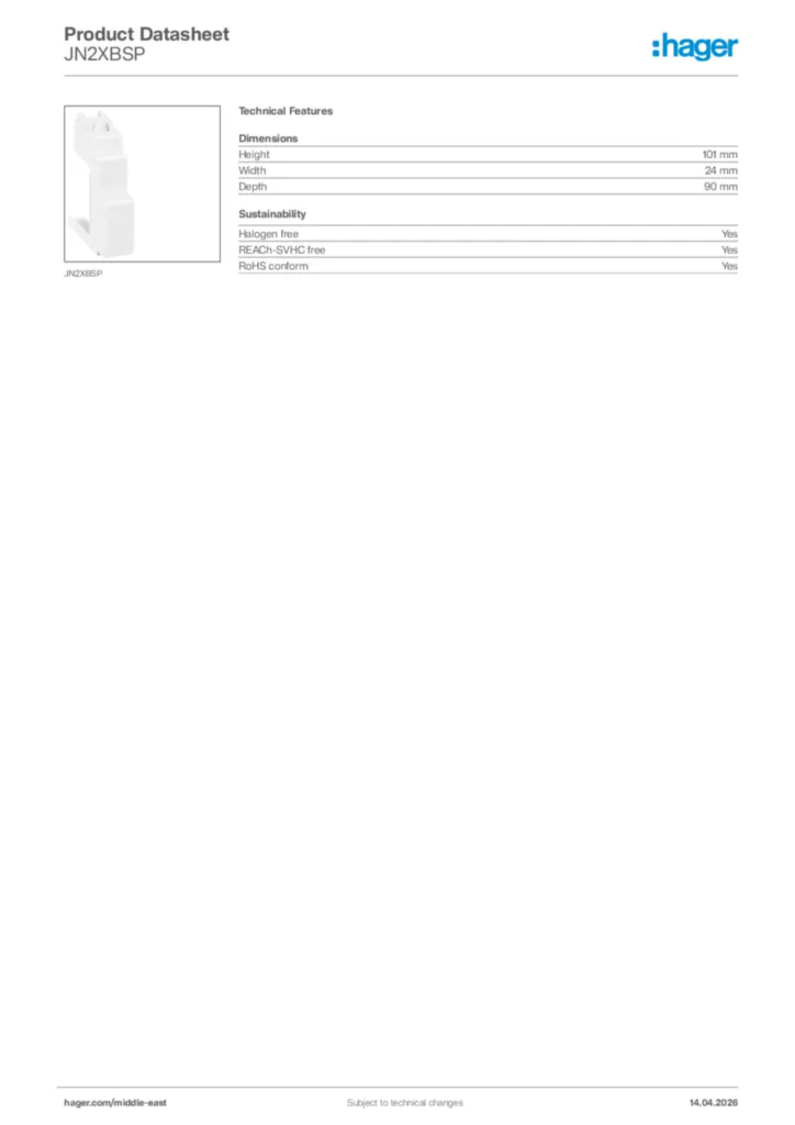 Image Hager Product data sheet JN2XBSP  | Hager