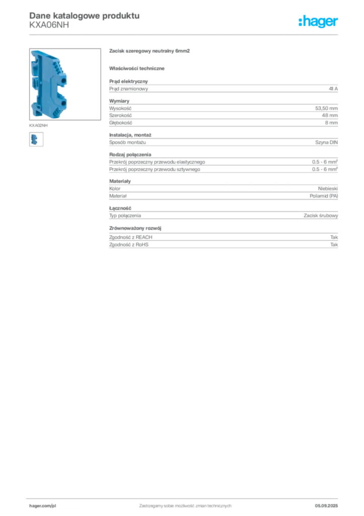 Zdjęcie Hager Dane katalogowe produktu KXA06NH | Hager Polska
