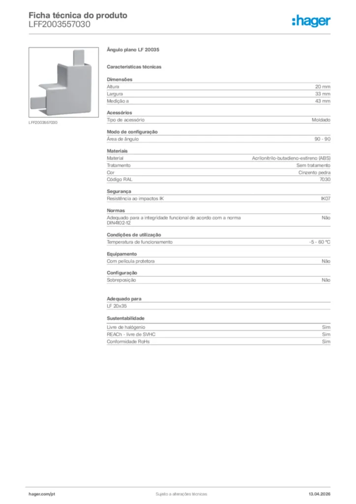 Imagem Hager Ficha técnica do produto LFF2003557030 | Hager Portugal