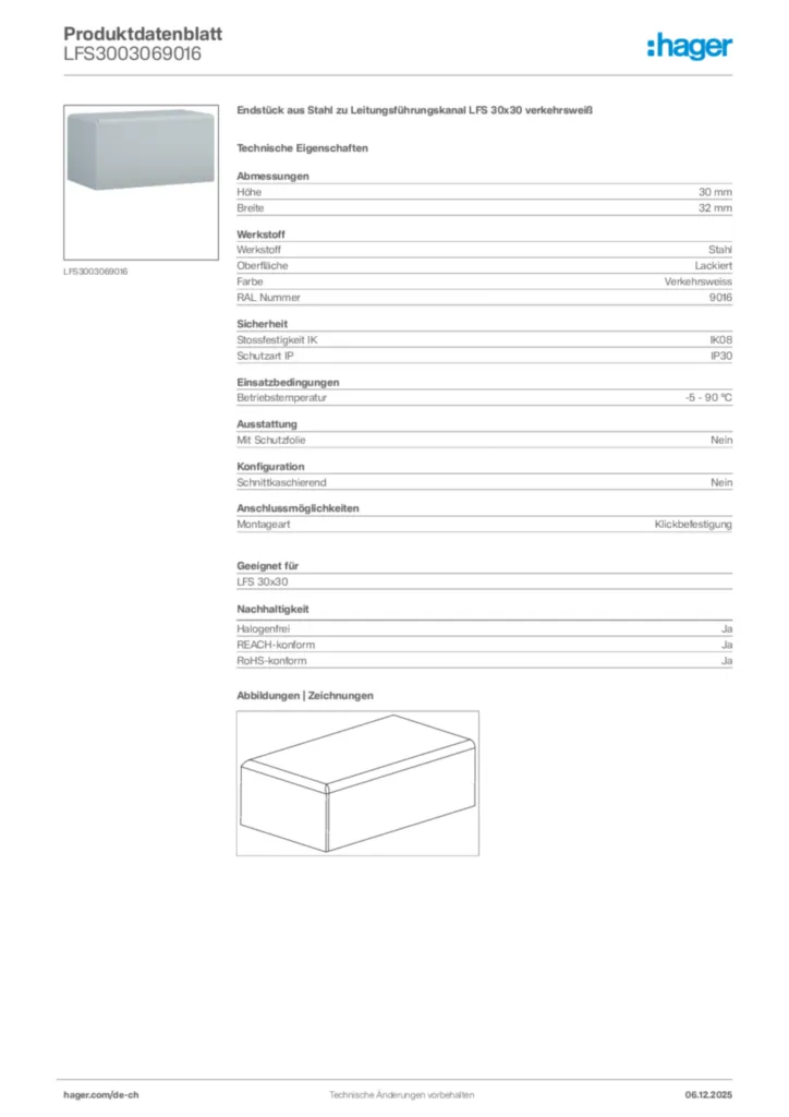 Bild Hager Produktdatenblatt LFS3003069016 | Hager Schweiz