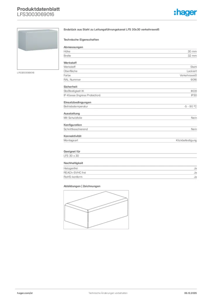 Bild Hager Produktdatenblatt LFS3003069016 | Hager Deutschland
