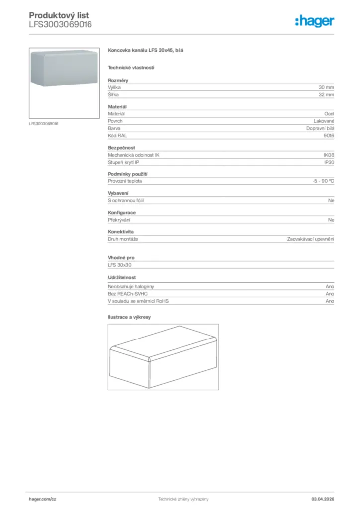 Obrázek Hager Product data sheet LFS3003069016 | Hager