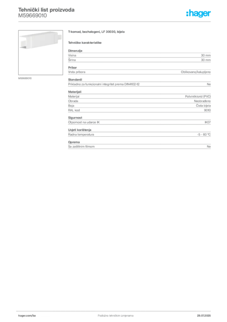 Slika Hager Product data sheet M59669010  | Hager