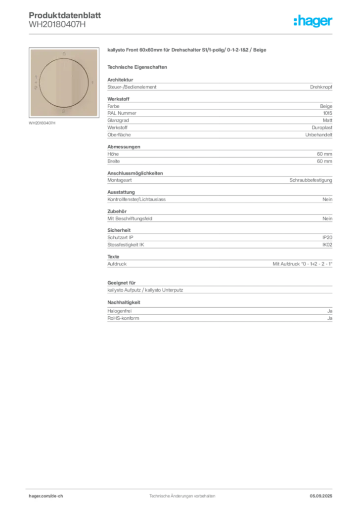 Bild Hager Produktdatenblatt WH20180407H | Hager Schweiz