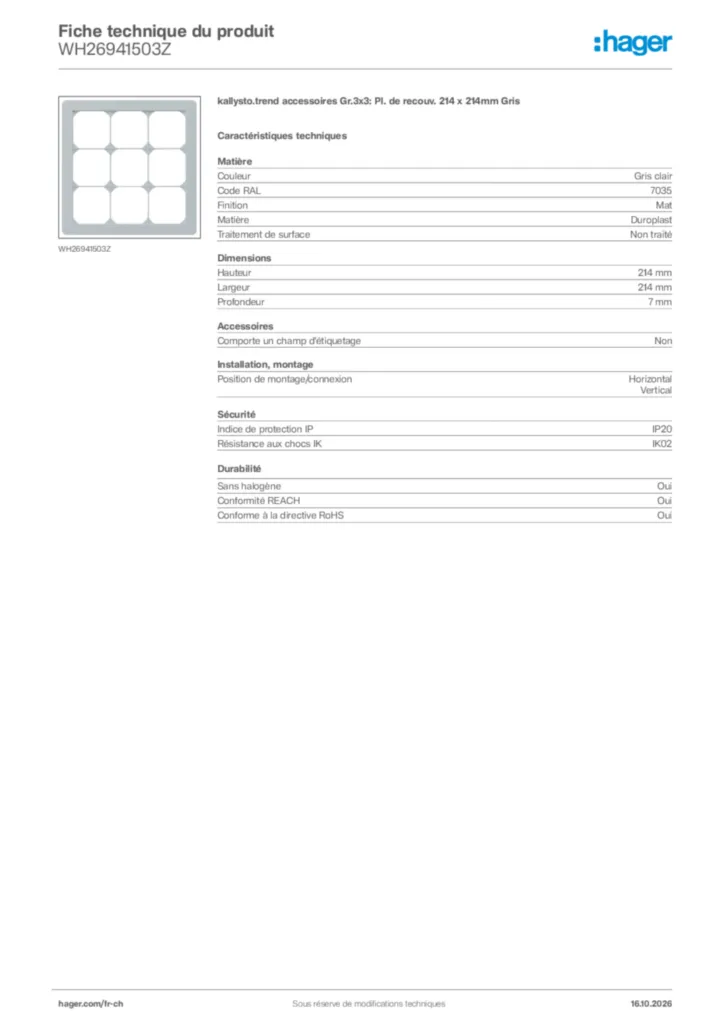 Image Hager Fiche technique du produit WH26941503Z | Hager Suisse