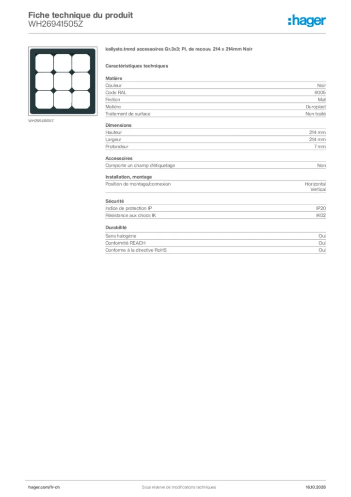 Image Hager Fiche technique du produit WH26941505Z | Hager Suisse