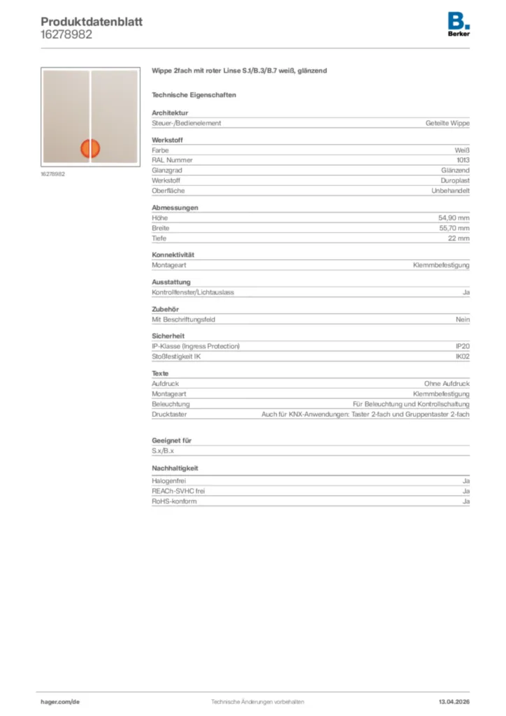 Bild Berker Produktdatenblatt 16278982 | Hager Deutschland