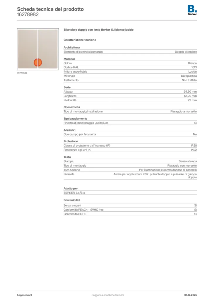 Immagine Berker Scheda tecnica del prodotto 16278982 | Hager Italia