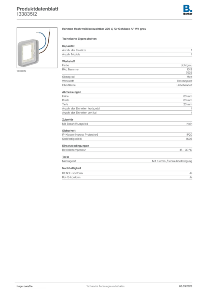 Bild Berker Produktdatenblatt 13383512 | Hager Deutschland