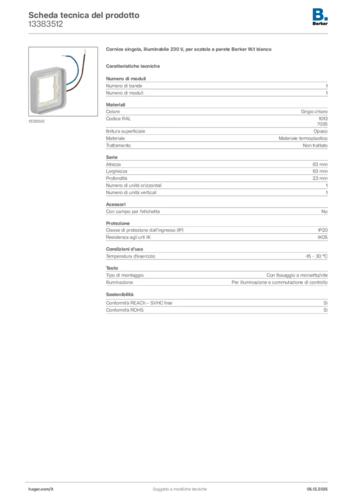 Immagine Berker Scheda tecnica del prodotto 13383512 | Hager Italia