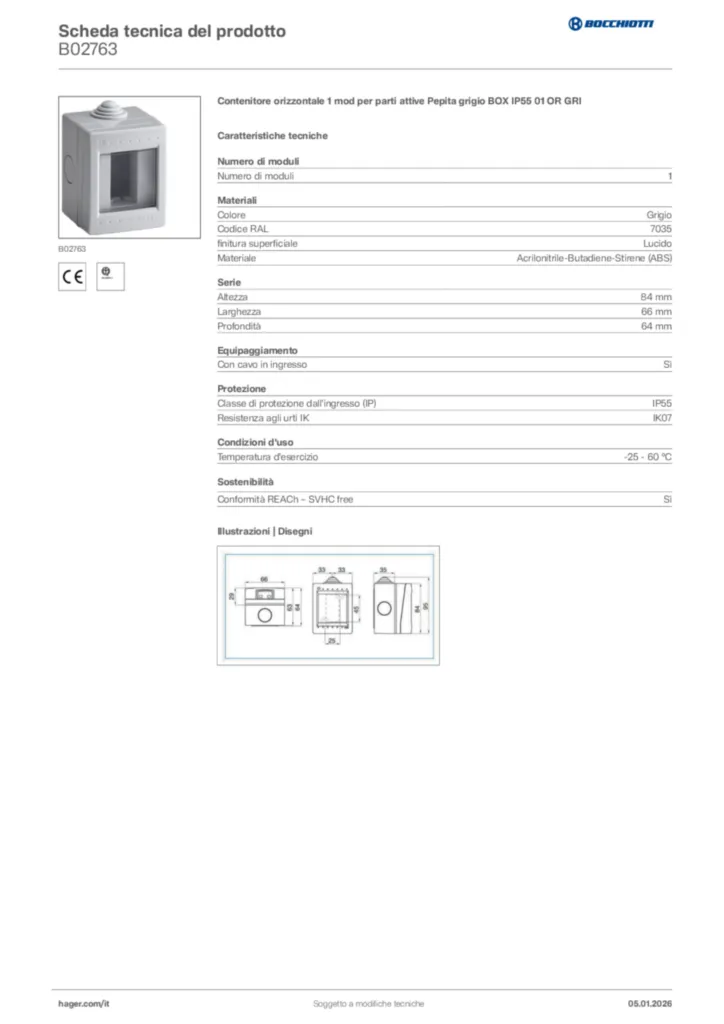Immagine Bocchiotti Scheda tecnica del prodotto B02763 | Hager Italia