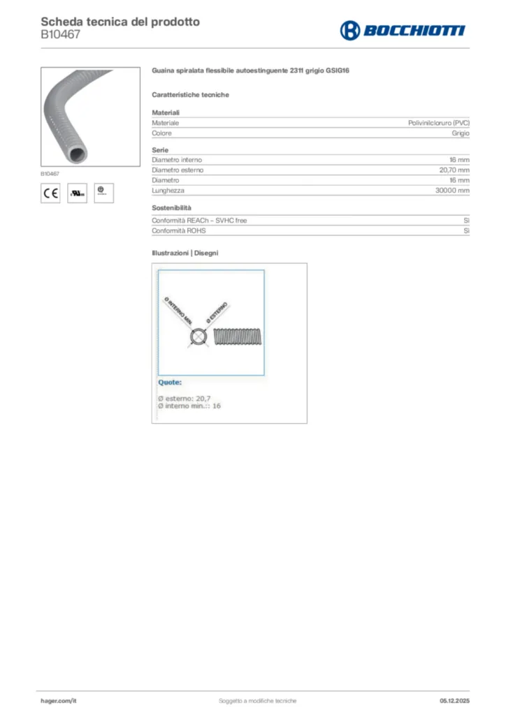 Immagine Bocchiotti Scheda tecnica del prodotto B10467 | Hager Italia