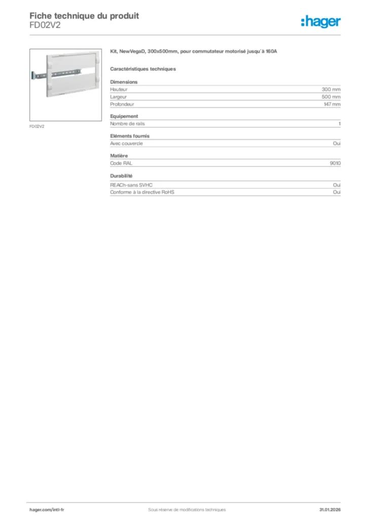 Image Hager Fiche technique du produit FD02V2 | Hager Afrique
