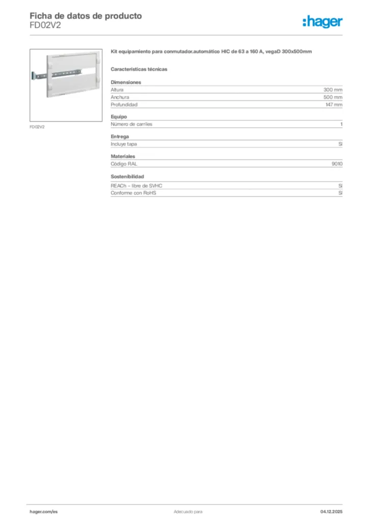 Imagen Hager Ficha de datos de producto FD02V2 | Hager España