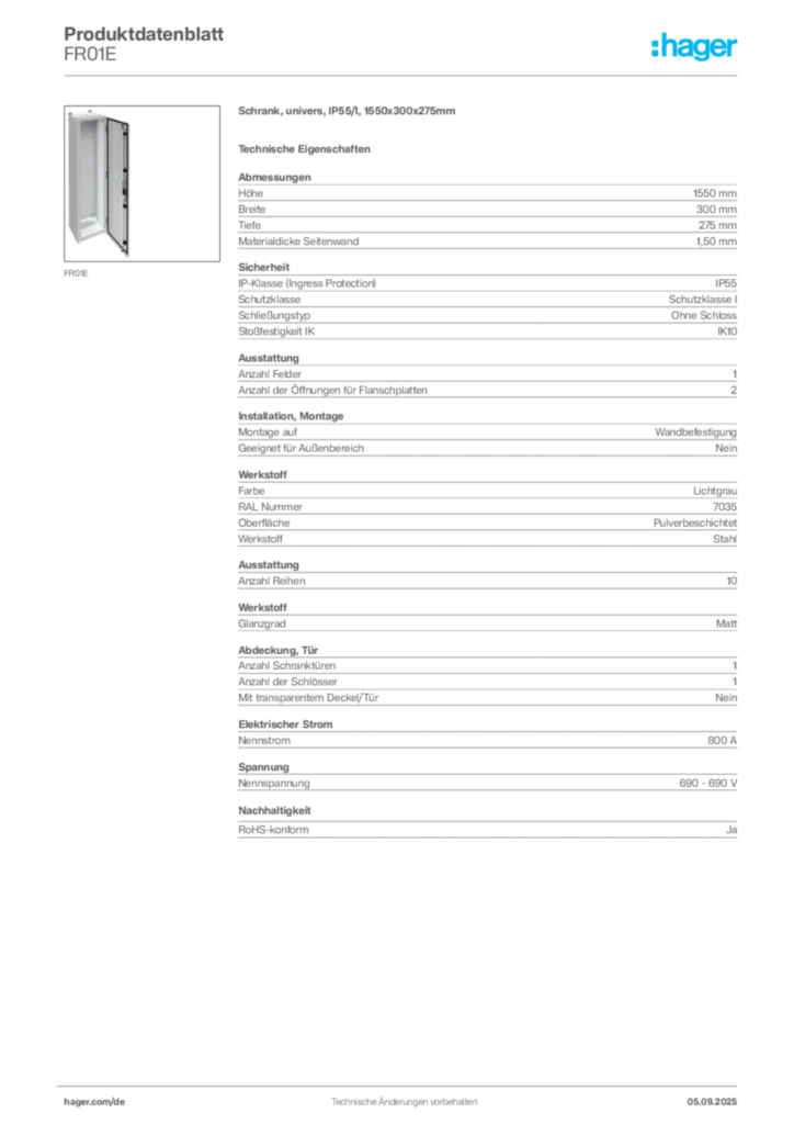 Bild Hager Produktdatenblatt FR01E | Hager Deutschland