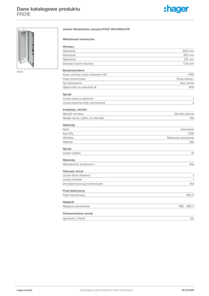Zdjęcie Hager Dane katalogowe produktu FR01E | Hager Polska