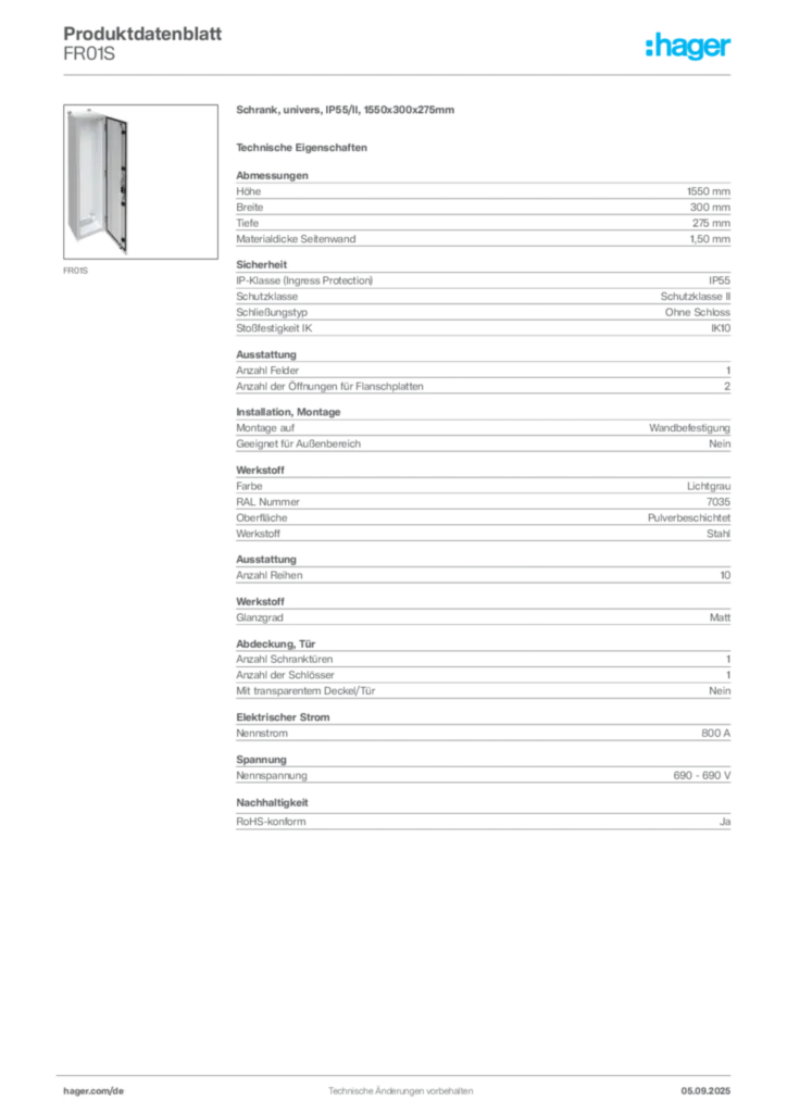 Bild Hager Produktdatenblatt FR01S | Hager Deutschland