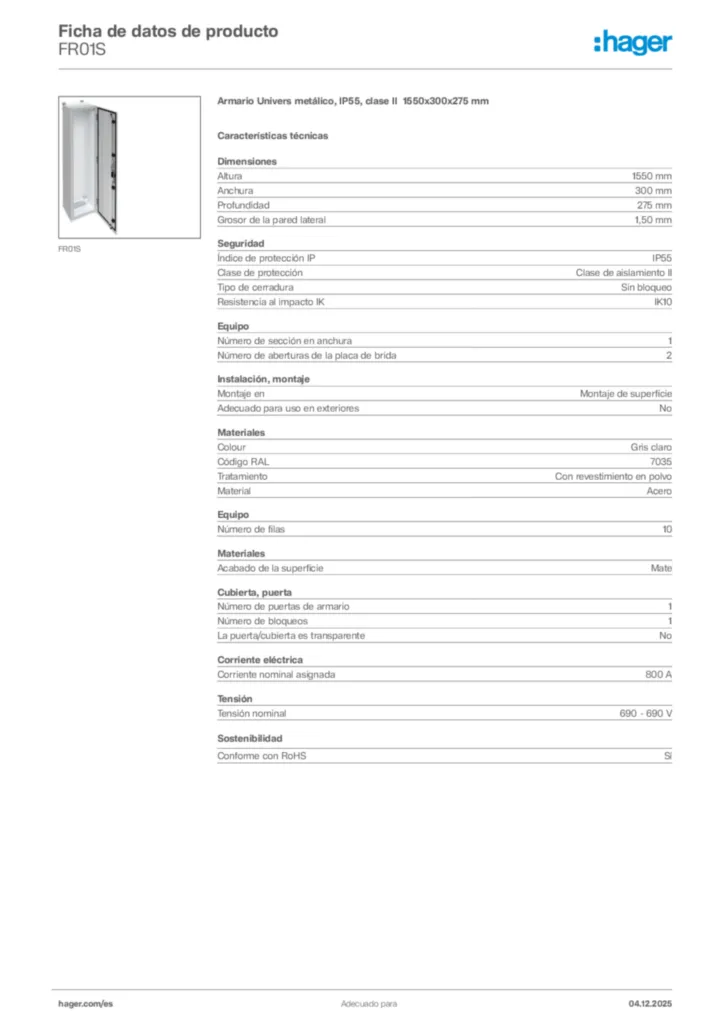 Imagen Hager Ficha de datos de producto FR01S | Hager España