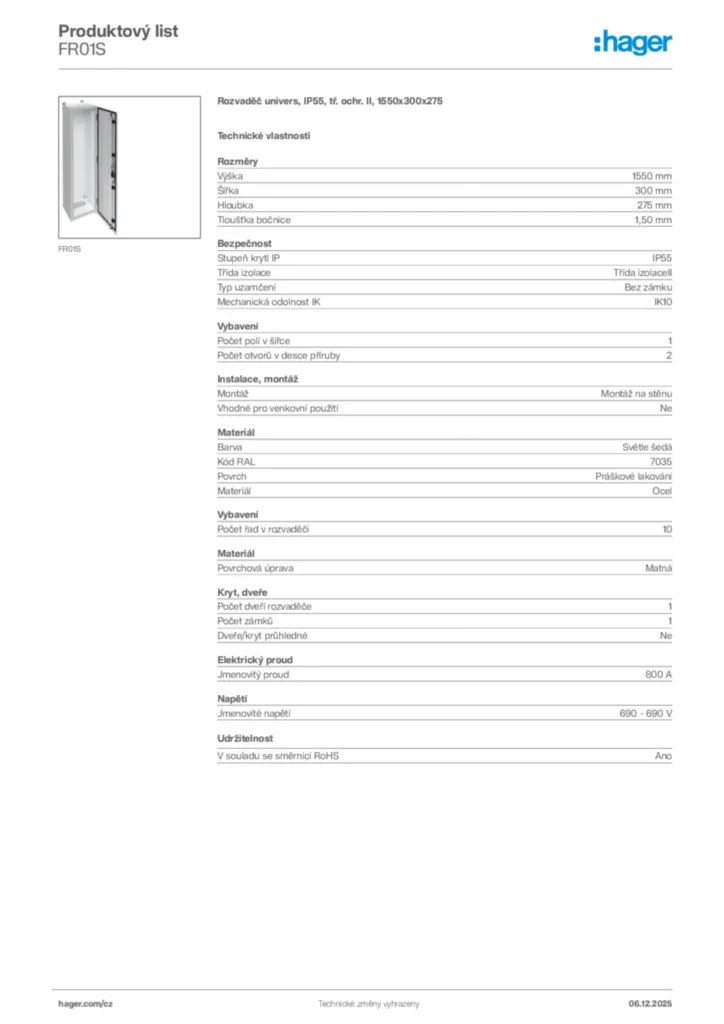 Obrázek Hager Product data sheet FR01S | Hager