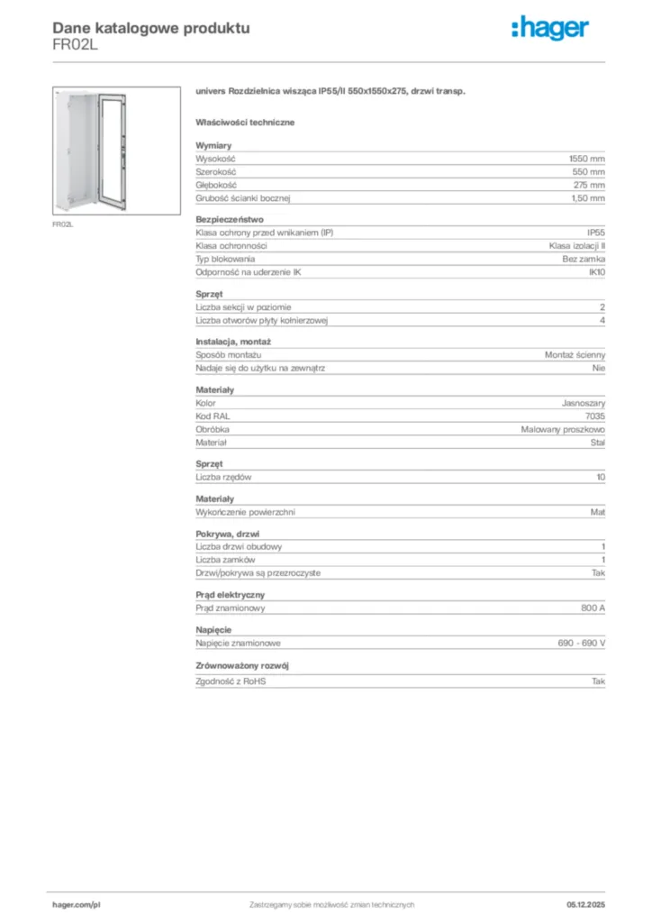 Zdjęcie Hager Dane katalogowe produktu FR02L | Hager Polska