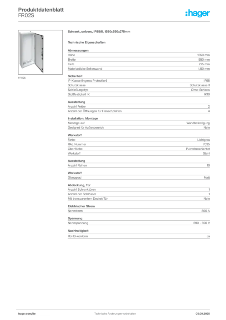 Bild Hager Produktdatenblatt FR02S | Hager Deutschland