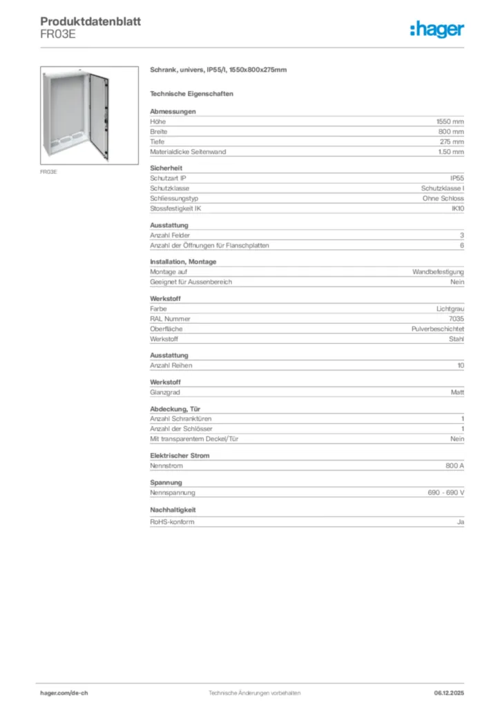 Bild Hager Produktdatenblatt FR03E | Hager Schweiz