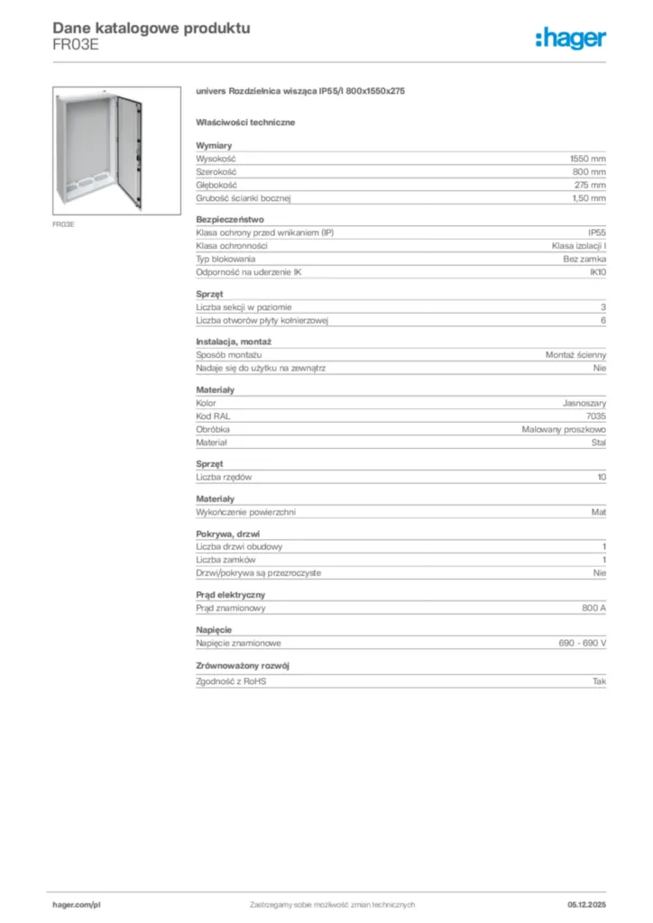 Zdjęcie Hager Karta katalogowa FR03E | Hager Polska