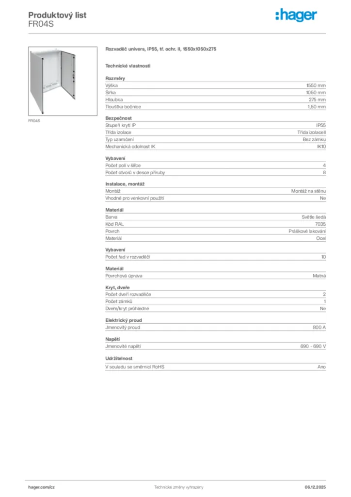 Obrázek Hager Product data sheet FR04S | Hager