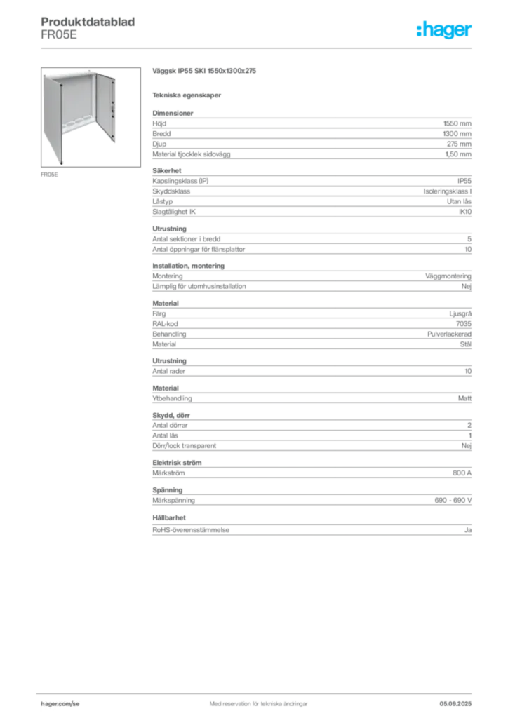 Bild Hager Produktdatablad FR05E | Hager Sverige